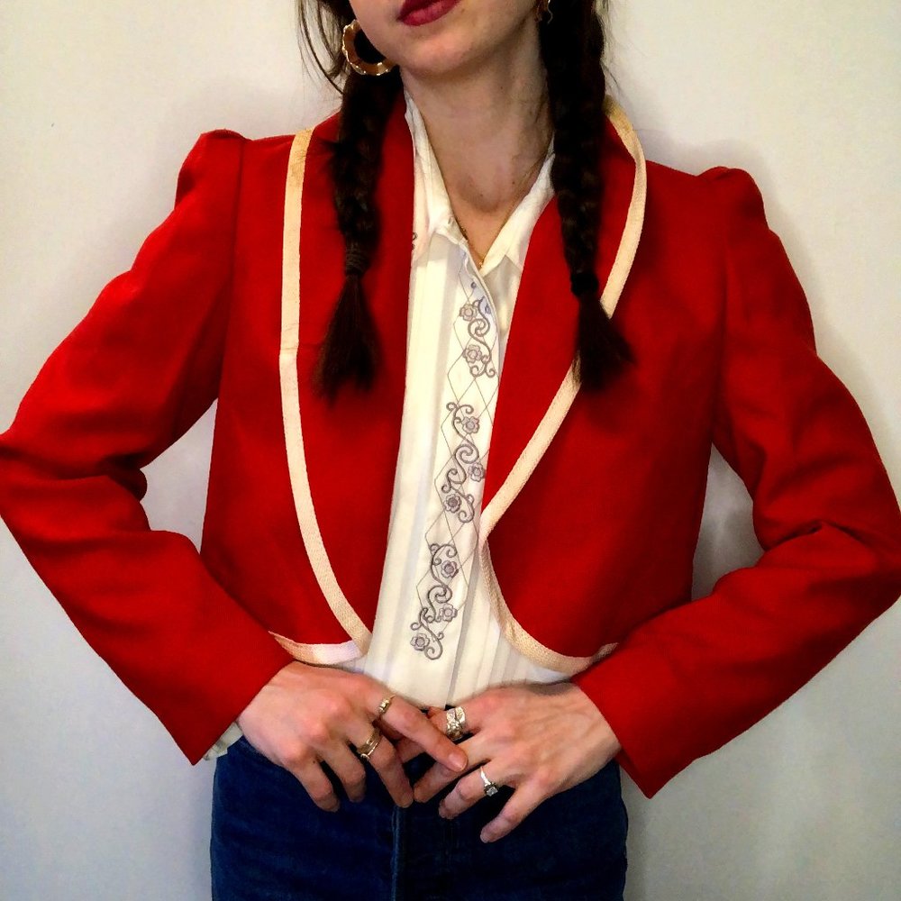1960's Red & Cream Lined Cropped Jacket